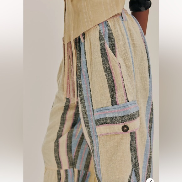 Free People Beige and Blue Striped Pants - Picture 2 of 4
